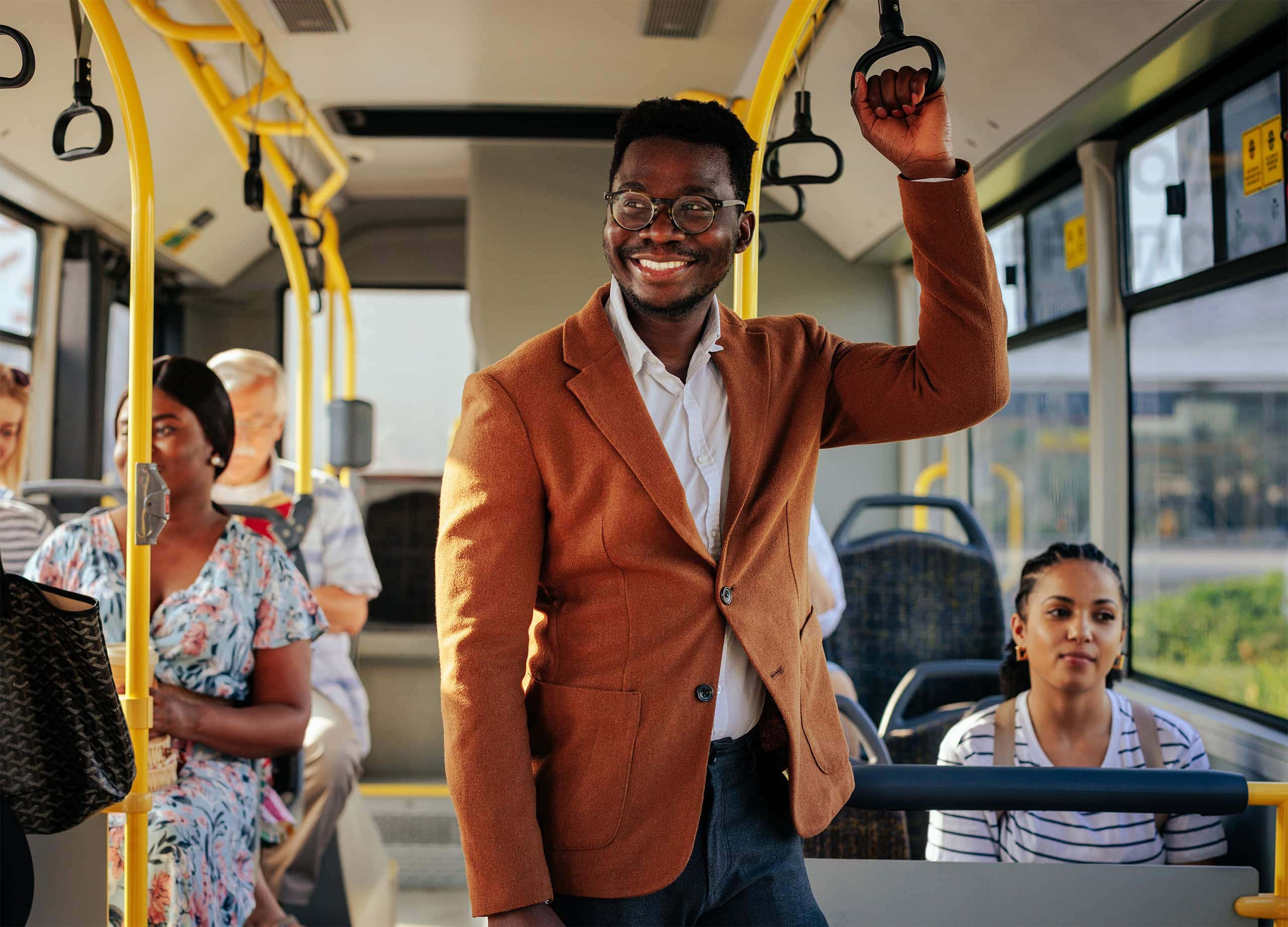 Veteran riding bus to new job