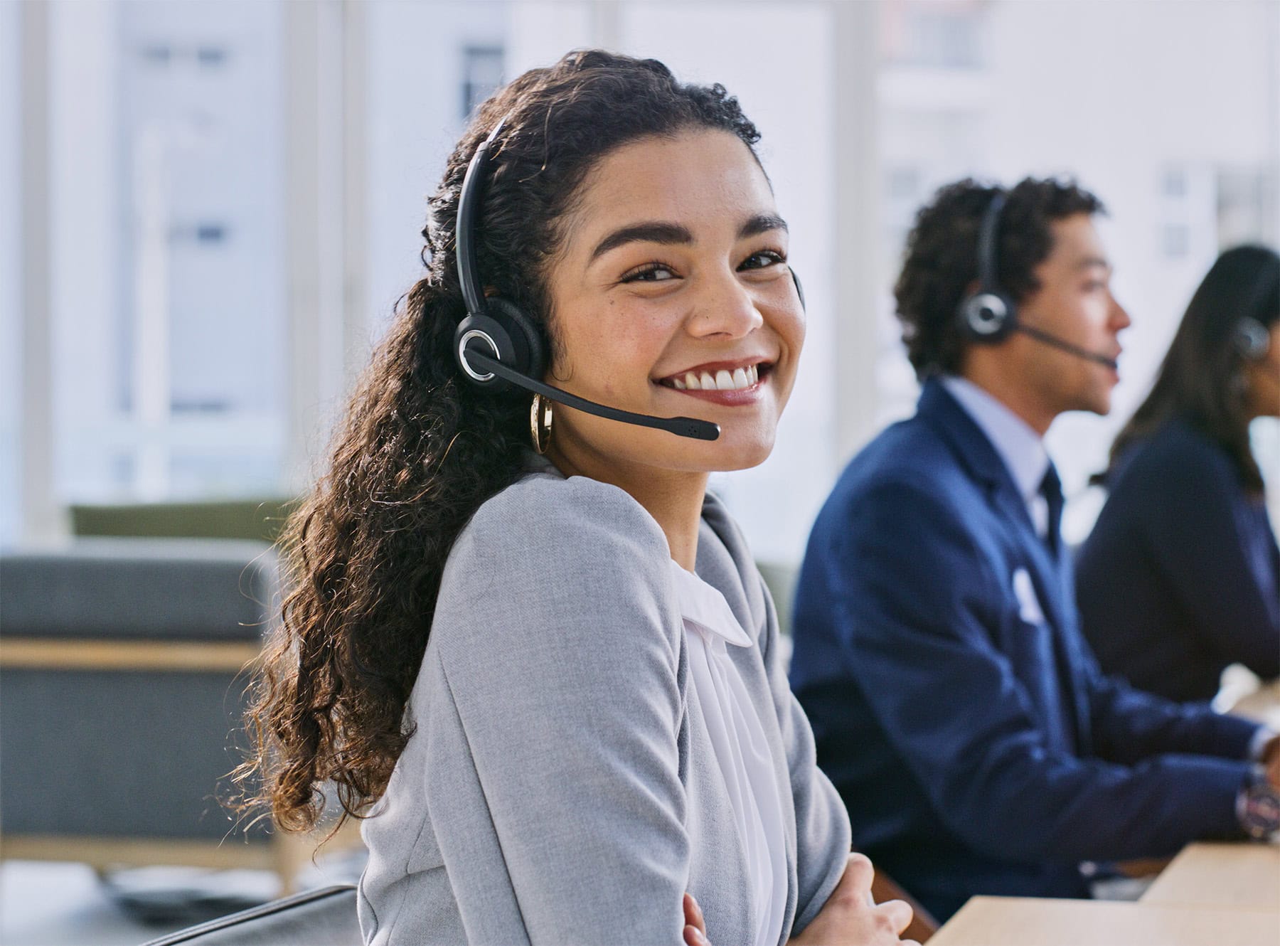 Young woman working at a call center
